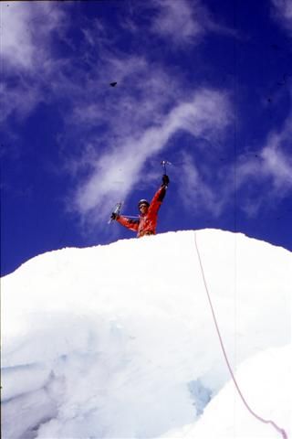 Snowy summit under a blue sky