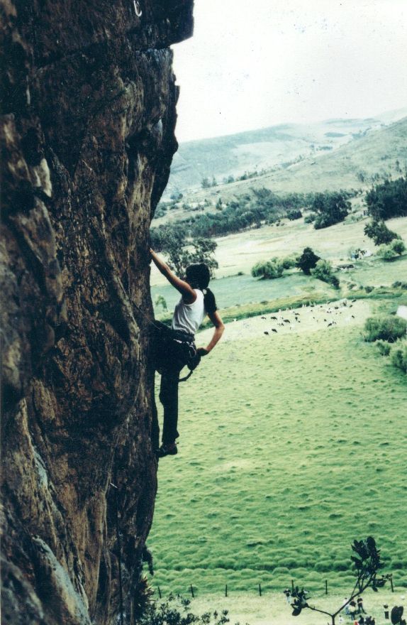 A climber on one of the band's tall walls